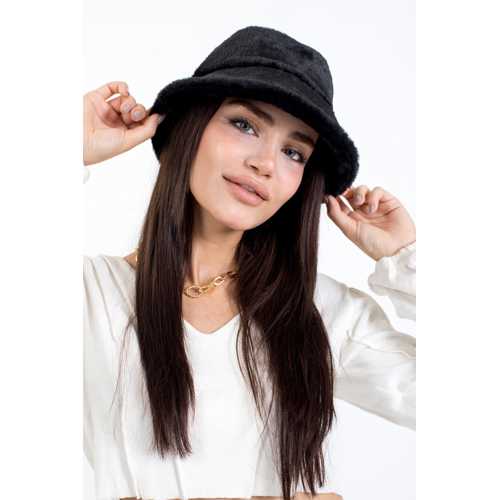 PELUŞ BUCKET KOVA MODA KADIN KIŞLIK ŞAPKA - PUDRA