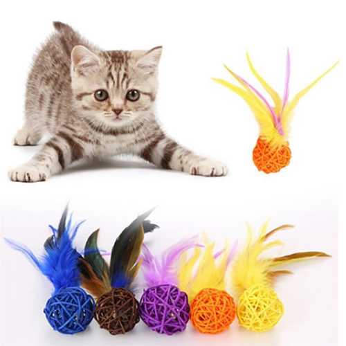 2Lİ RATTAN RENKLİ PELUŞ TÜY KEDİ KÖPEK OYUNCAK YAKALAMA ÇİĞNEME ÇINGIRAKLI TOP OYUNCAĞI (4172)