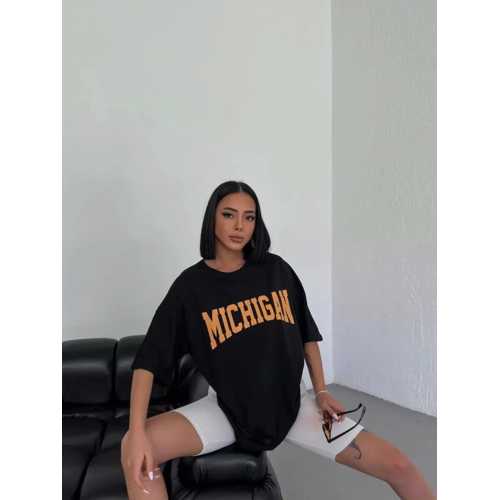 UNISEX BISIKLET YAKA BASKILI OVERSIZE T-SHIRT - BEYAZ