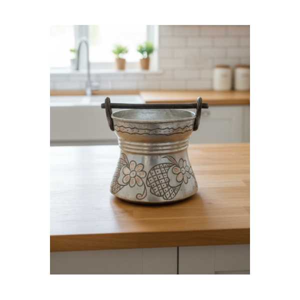 EL İŞÇİLİĞİ ÇELİK KALEM İŞLEMELİ BAKIR BAKRAÇ  14 CM YÜKSEKLİK  32 CM ÇAP