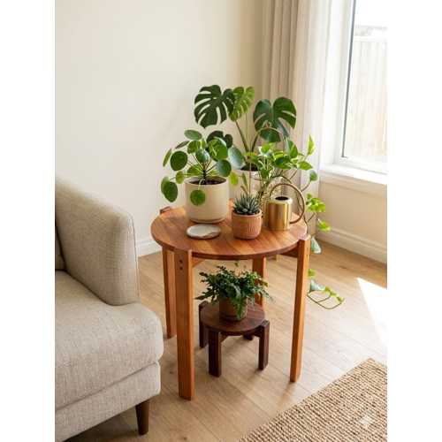 EL YAPIMI ROUND AHŞAPEN YAN SEHPA, MİNİMALİST SCANDİNAVİAN STYLE FURNİTURE, SLOW DECOR