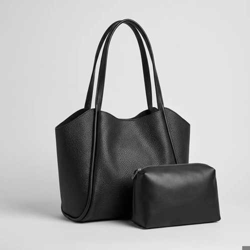 KADIN SIYAH YUMUŞAK DERI OMUZ ÇANTASI 30X25 CM EKSTRA MAKYAJ ÇANTALI