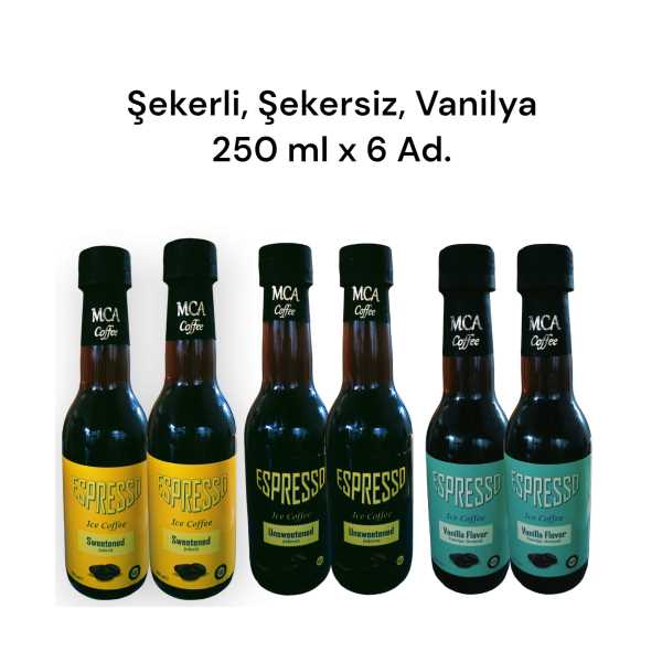 MCA ESPRESSO SOĞUK KAHVE (ŞEKERSİZ,ŞEKERLİ,VANİLYA) KARIŞIK KOLİ 6 ADET
