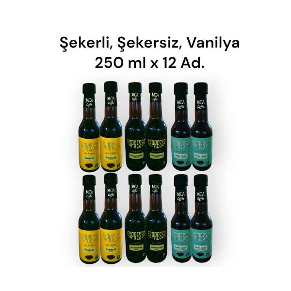MCA ESPRESSO SOĞUK KAHVE (ŞEKERSİZ,ŞEKERLİ,VANİLYA) KARIŞIK KOLİ 12 ADET