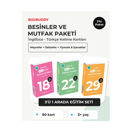 WORDSBUDDY ÇOCUKLAR İÇIN TÜRKÇE İNGILIZCE BESINLER VE MUTFAK PAKETI 90 KART 3'LÜ SET (CIHAZ HARIÇ)