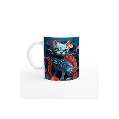ÇİÇEKLİ SANATSAL KEDİ BASKILI KUPA BARDAK