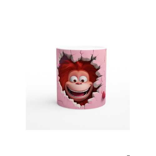 PEMBE KALPLİ DUVARI YIRTAN NEŞELİ ORANGUTAN TEMALI BASKILI KUPA BARDAK