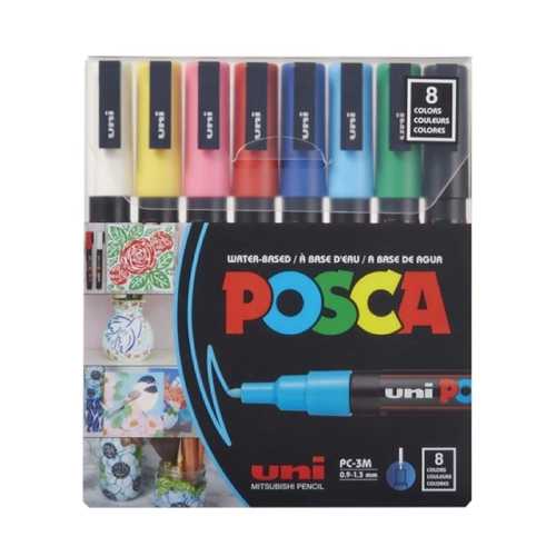 UNİ-BALL POSCA 0.7 SU BAZLI POSTER MARKÖRÜ 8Lİ