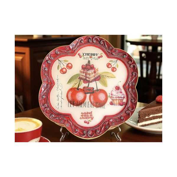 AHŞAP TABANLI EPOKSİ KAPLI POLYESTER  ÇERÇEVELİ KİRAZ DESENLİ TEPSİ 29X29 CM 