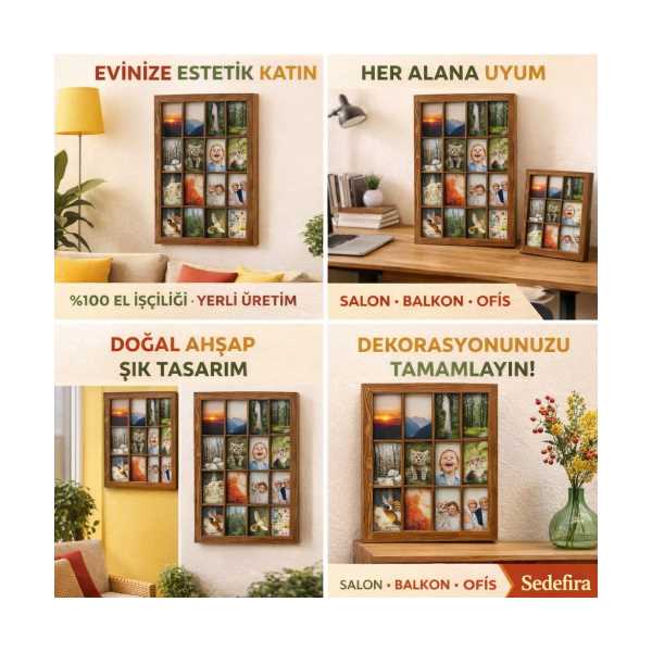 SEDEFİRA DEKORATİF ÇOKLU RESİM ÇERÇEVESİ KOLAJ ÇERÇEVE AHŞAP ÇERÇEVE FOTOĞRAF ALBÜMÜ 10X15