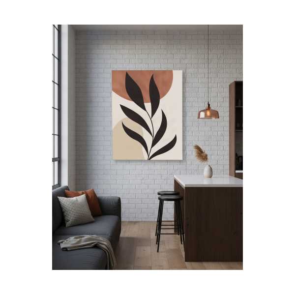 MINIMAL SIYAH YAPRAK KANVAS TABLO – MODERN BOTANIK DUVAR DEKORU