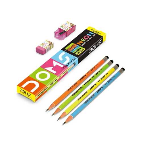 DOMS HB2 NEON KURŞUN KALEM -12+SİLGİ+KALEMTIRAŞ