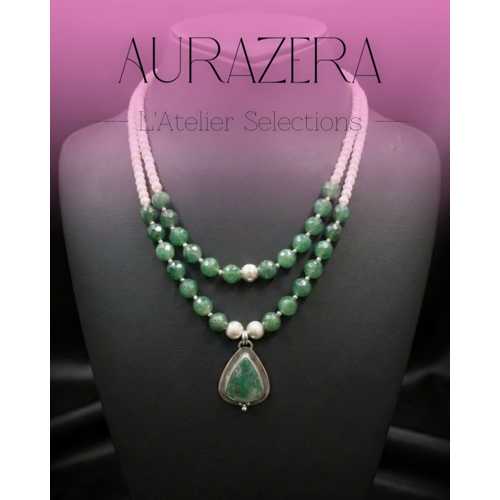 AVENTURİN VE İNCİLİ KRİZOPRAS KOLYE UÇLU ÖZEL TASARIM KOLYE – L’ATELİER SELECTİON