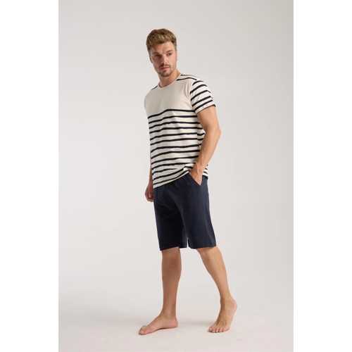 ERKEK KREM SIFIR YAKA KISA KOL ŞORTLU PIJAMA TAKIMI