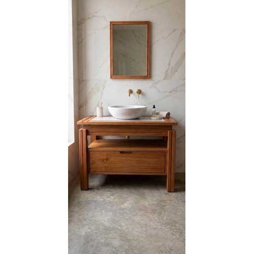 EL YAPIMI MASİF AHŞAP BANYO DOLABI | NATURAL OİL FİNİSH VANİTY CABİNET WİTH DROP DOWN DOOR