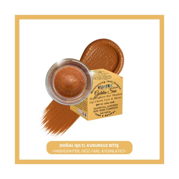 KUATRA GOLDEN SUN DOĞAL İÇERİKLİ NEMLENDİRİCİ ANTİOKSİDAN IŞILTI VEREN BALM (HİGHLİGHTER - GÖZ FARI-