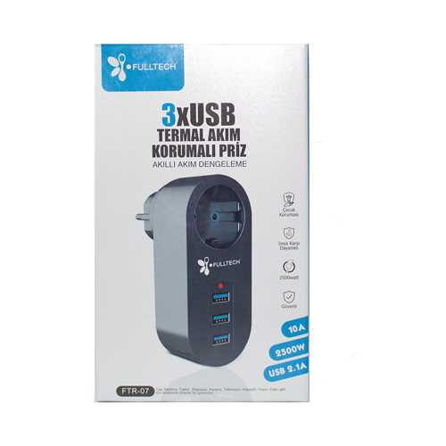 AKIM KORUMALI TEKLİ PRİZ - AKILLI AKIM DENGELEME - 3XUSB - ISIYA KARŞI DAYANIKLI (4172)