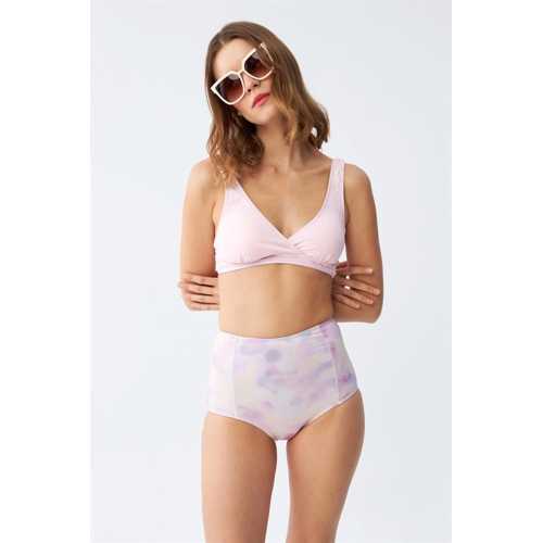 KADIN PEMBE PEDLI ÜST VE PASTEL DESENLI YÜKSEK BEL BIKINI TAKIMI