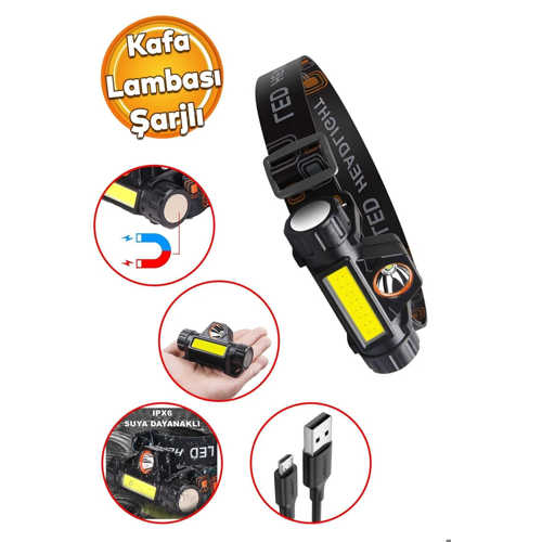 KAFA FENERI ŞARJLI MIKNATISLI LITYUM LION PILLI 1200 LÜMEN COB LED KAFA LAMBASI ÇALIŞMA LAMBASI