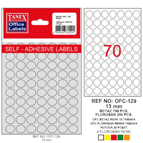 TANEX OFİS ETİKETİ ?13MM OFC-129 10LU BEYAZ
