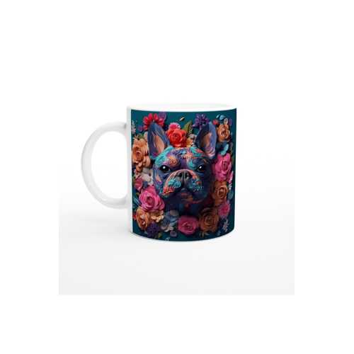 ÇİÇEK DESENLİ FRANSIZ BULLDOG TEMALI BASKILI KUPA BARDAK