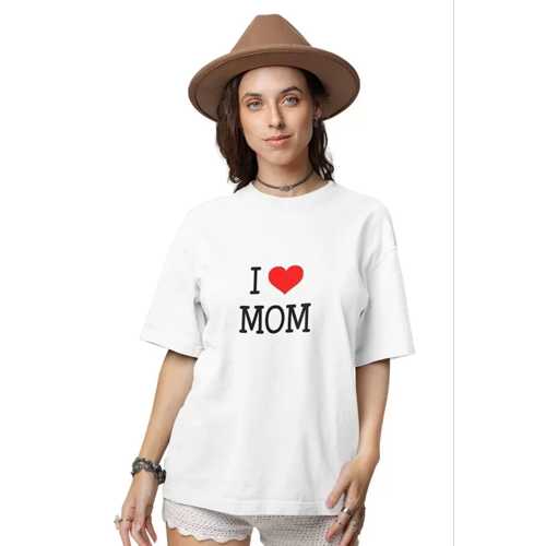 UNISEX BISIKLET YAKA BASKILI OVERSIZE T-SHIRT - BEYAZ