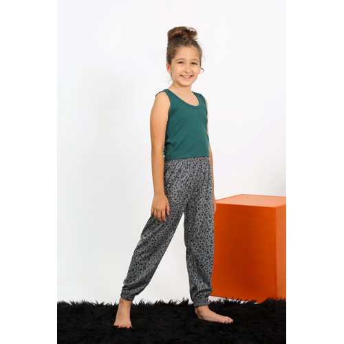KIZ ÇOCUK SIFIR KOL ZÜMRÜT YEŞILI PENYE PIJAMA TAKIM