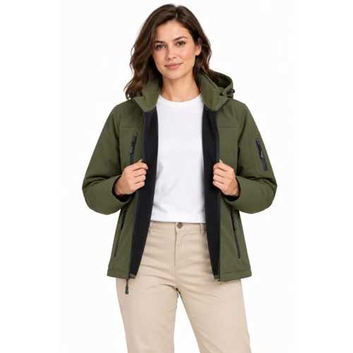 SU GEÇIRMEZ SOFTSHELL İÇI POLAR ASTARLI ÇIKARILABILIR KAPÜŞONLU 4 CEPLI MONT CEKET - HAKI
