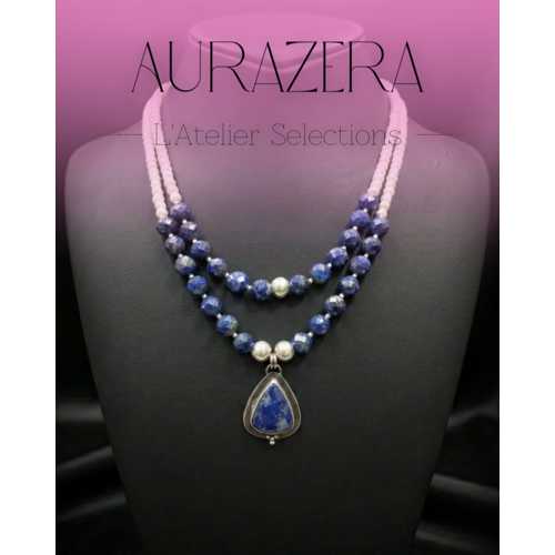LAPİS LAZULİ VE İNCİLİ LAPİS LAZULİ KOLYE UÇLU ÖZEL TASARIM KOLYE – L’ATELİER SELECTİON