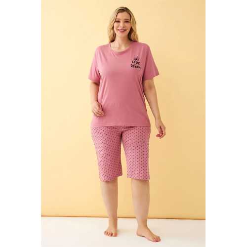 KADIN SOMON “LIVE THE DREAM” YAZILI BÜYÜK BEDEN KAPRI PIJAMA TAKIMI