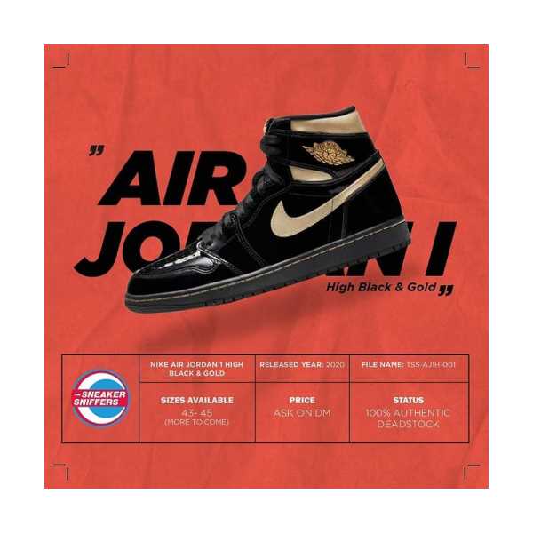 NİKE AİR JORDAN 1 HİGH BLACK & GOLD ORİJİNAL 45 NUMARA SNEAKER SPOR AYAKKABI