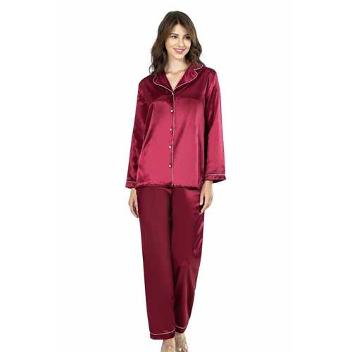 BORDO İKİLİ SATEN GECELİK PİJAMA TAKIMI 7647