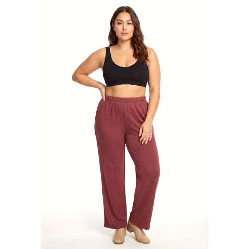KADIN BORDO DOKULU BÜYÜK BEDEN CEPLI PIJAMA ALTI RAHAT KESIM YUMUŞAK KUMAŞ EV GIYIM ALT
