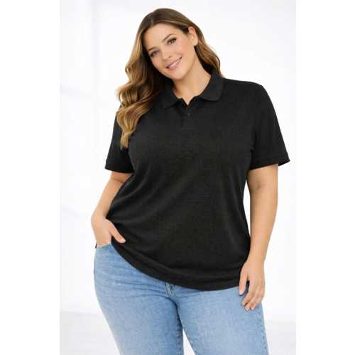 PIKE KUMAŞ DÜĞMELI YAKA BATTAL BÜYÜK BEDEN GÜNLÜK KISA KOL TIŞÖRT T-SHIRT - SIYAH