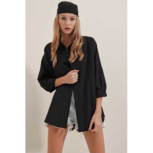 SIYAH OVERSIZE UZUN BASIC GÖMLEK 3900