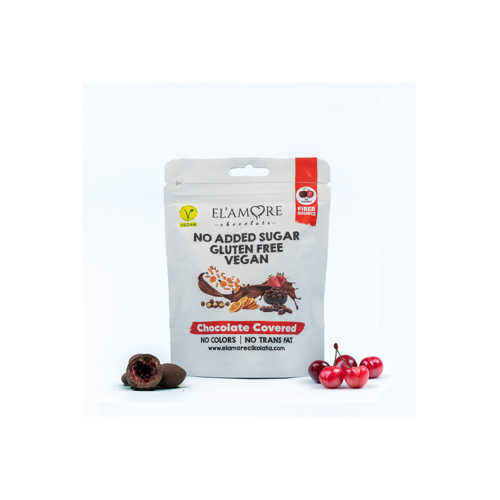ŞEKER İLAVESIZ, GLÜTENSIZ, VEGAN FREEZE DRIED VIŞNELI BITTER ÇIKOLATA - DOYPACK 50 GR