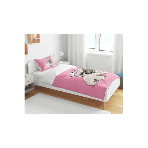 PEMBE BULDOG BASKILI 3D TEK KİŞİLİK ÇARŞAFSIZ NEVRESİM TAKIMI
