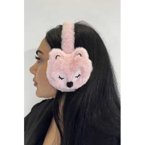PEMBE RENK TİLKİ FİGÜRLÜ PELUŞ KULAKLIK