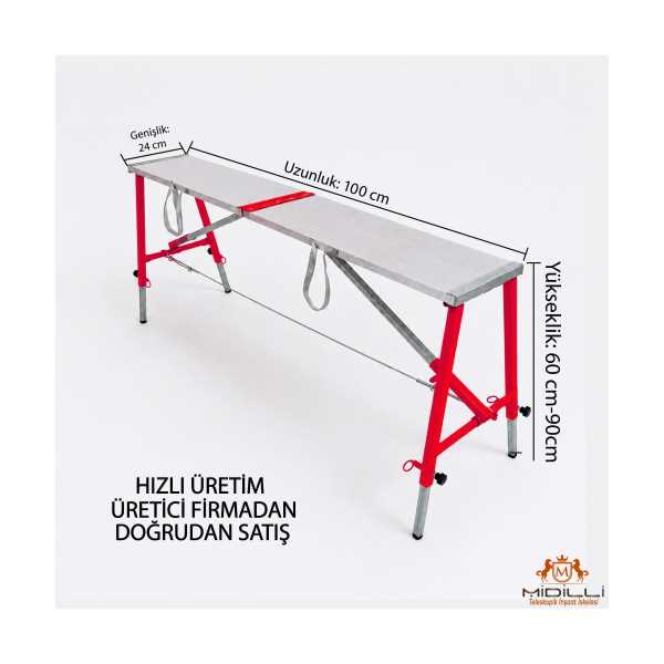 ALÜMİNYUM GÖVDELİ ÇELİK AYAKLI TELESKOPİK İNŞAAT İSKELESİ - 400 KG TAŞIMA KAPASİTESİ 90X24X100CM