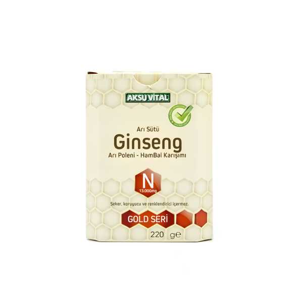 AKSUVİTAL GİNSENGLİ ARI SÜTÜ BAL POLEN (N) 13.000 MG. - 220 GR.