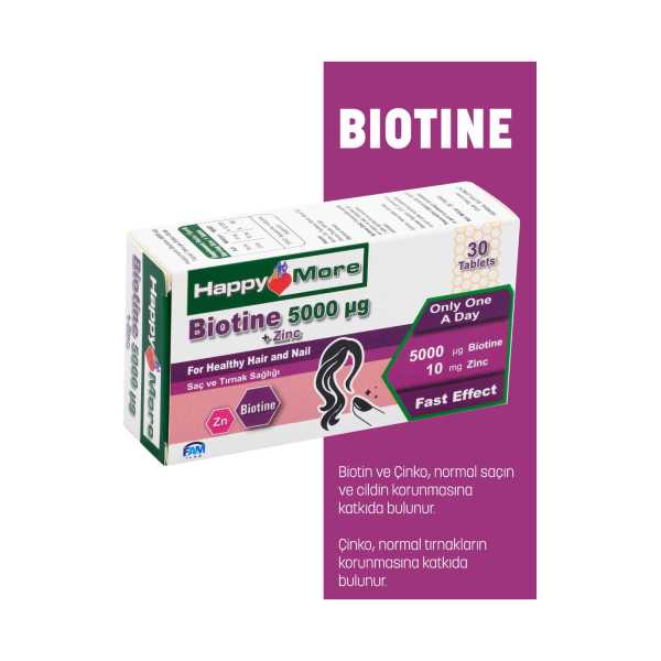 HAPPYMORE BİOTİN VE ÇİNKO İÇEREN 30 TABLET TAKVİYE EDİCİ GIDA