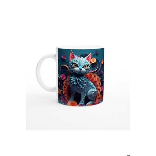 ÇİÇEKLİ SANATSAL KEDİ BASKILI KUPA BARDAK