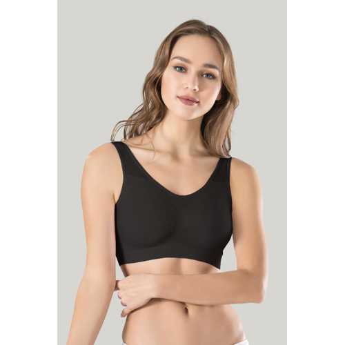 KADIN SİYAH KALIN ASKILI ÇIKARILABİLİR PEDLİ ÖRME SEAMLESS DİKİŞSİZ BASİC BÜSTİYER