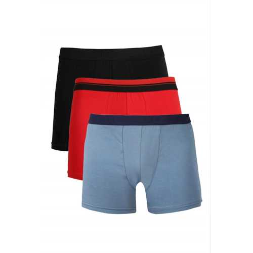 ERKEK PENYE 3'LÜ BOXER SIYAH-KIRMIZI-İNDIGO