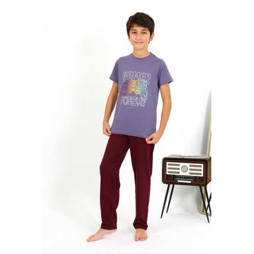 ERKEK ÇOCUK KISA KOL PENYE PIJAMA TAKIM MOR