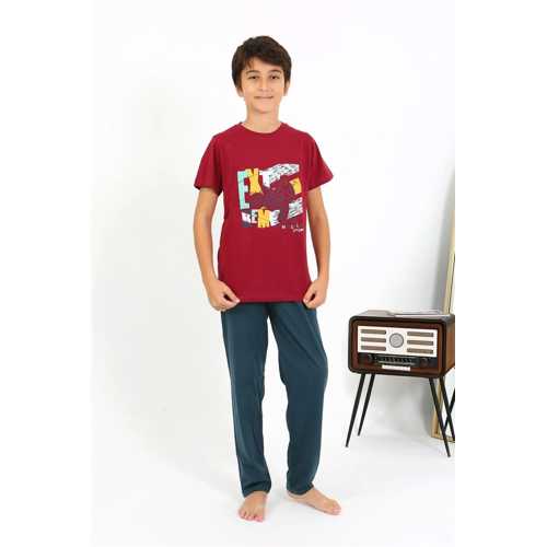 ERKEK ÇOCUK KISA KOL PENYE PIJAMA TAKIM BORDO