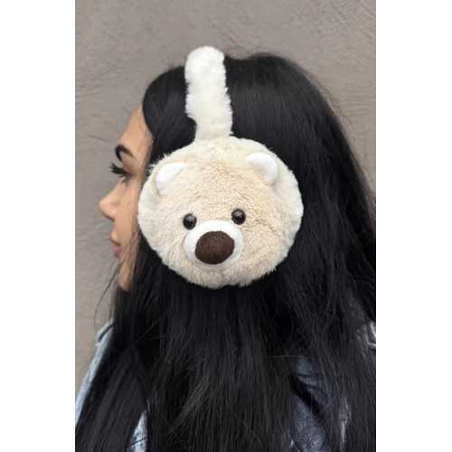 KREM RENK AYICIK FİGÜRLÜ PELUŞ KULAKLIK