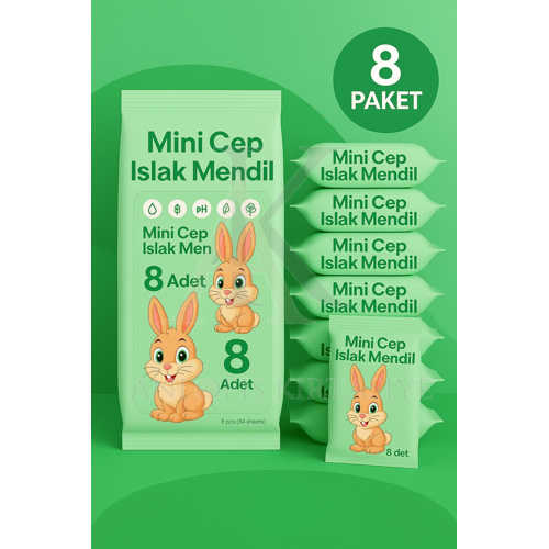 MİNİ CEP ISLAK MENDİL 8'Lİ PAKET | ALOE VERALI | ALKOL İÇERMEZ | YUMUŞAK DOKULU |TAŞINABİLİR | YEŞİL