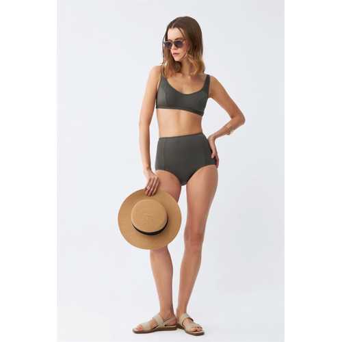 KADIN BASIC HAKI PEDLI YÜKSEK BEL BIKINI TAKIMI