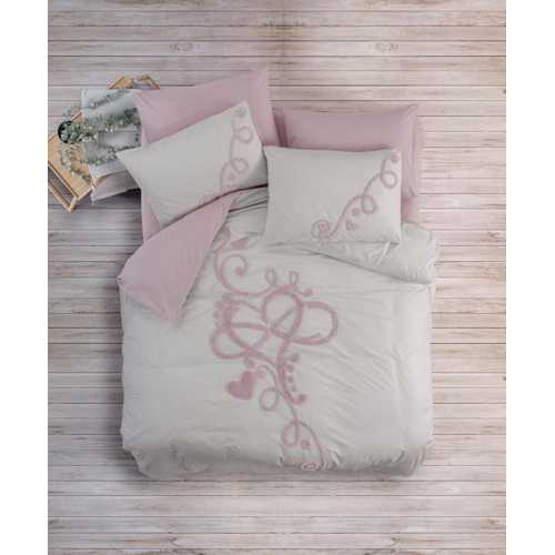 COTTON BOX PUFF NAKIŞLI RANFORCE ÇİFT KİŞİLİK ANNELER GÜNÜ NEVRESİM TAKIMI BELLİNİ PEMBE